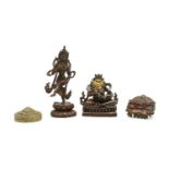 Four Tibetan (?) metal glaze items,