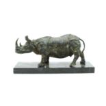 A modern bronze rhino,