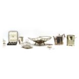A collection of silver-plated items,