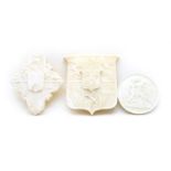 Two Carrara marble armorial tablets,