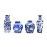 Two blue and white lidded ginger jars,