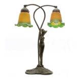 An Art Nouveau style twin branch table lamp,