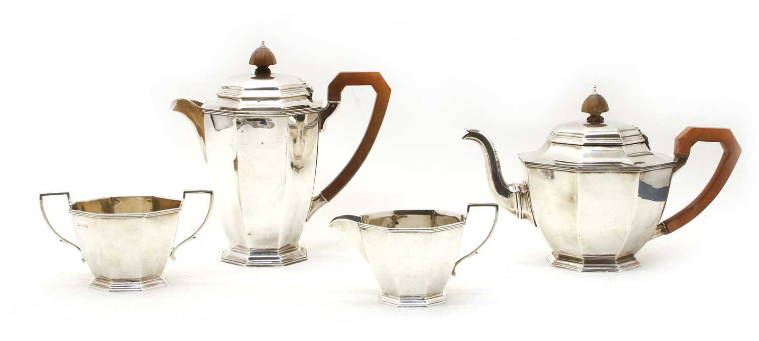 A George VI silver four piece tea set, of octagonal design by Adie Bros Ltd