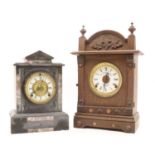 A Victorian slate mantel clock,