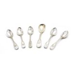 A set of five George III fiddle pattern and thread teaspoons,