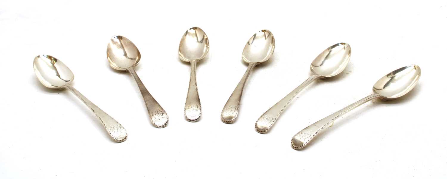 A set of six George III bright cut silver table spoons, - Image 2 of 2