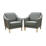 A pair of Danish light blue fabric armchairs,