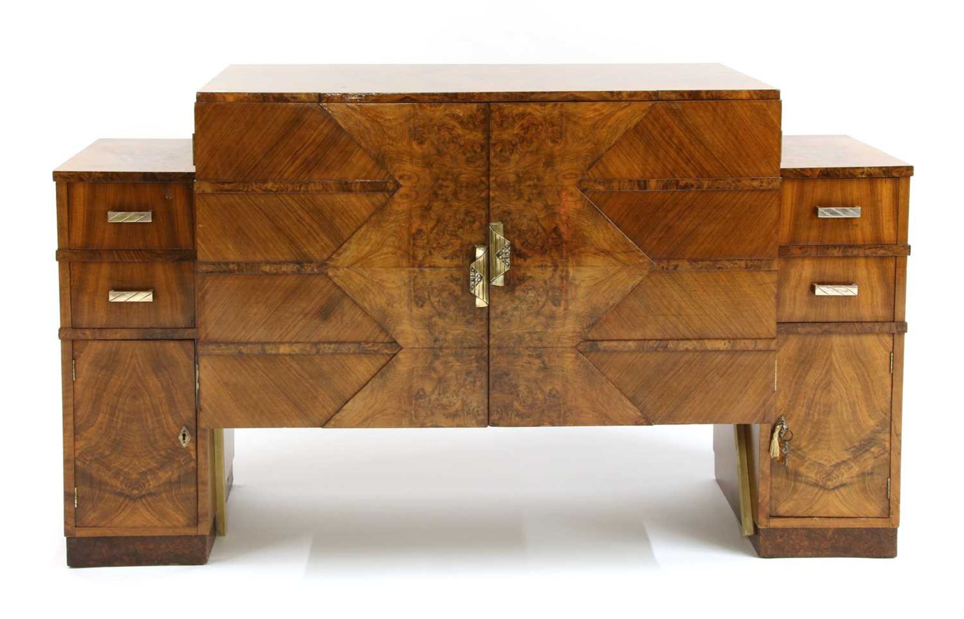 An Art Deco burr walnut sideboard,