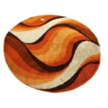 An orange, brown and beige wool carpet,
