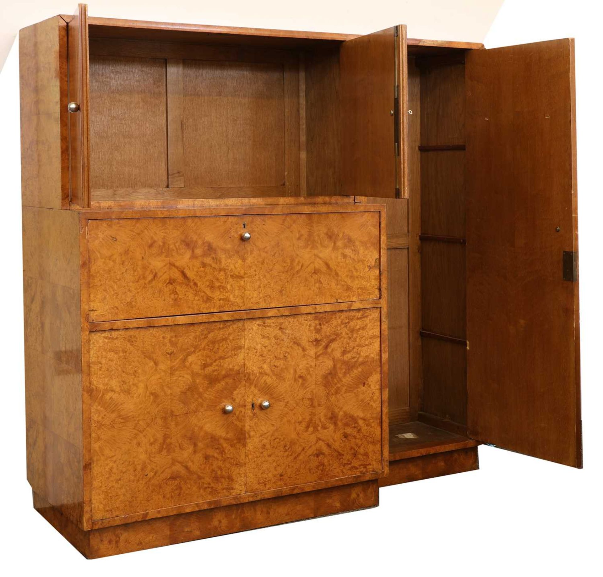 An Art Deco burr walnut secretaire cabinet, - Image 2 of 3