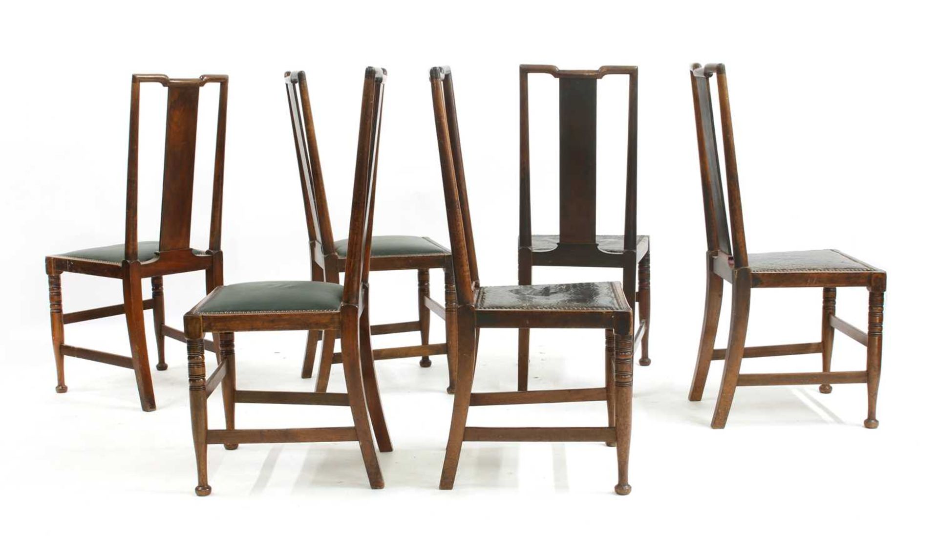 A set of six walnut Arts and Crafts chairs, - Bild 3 aus 4