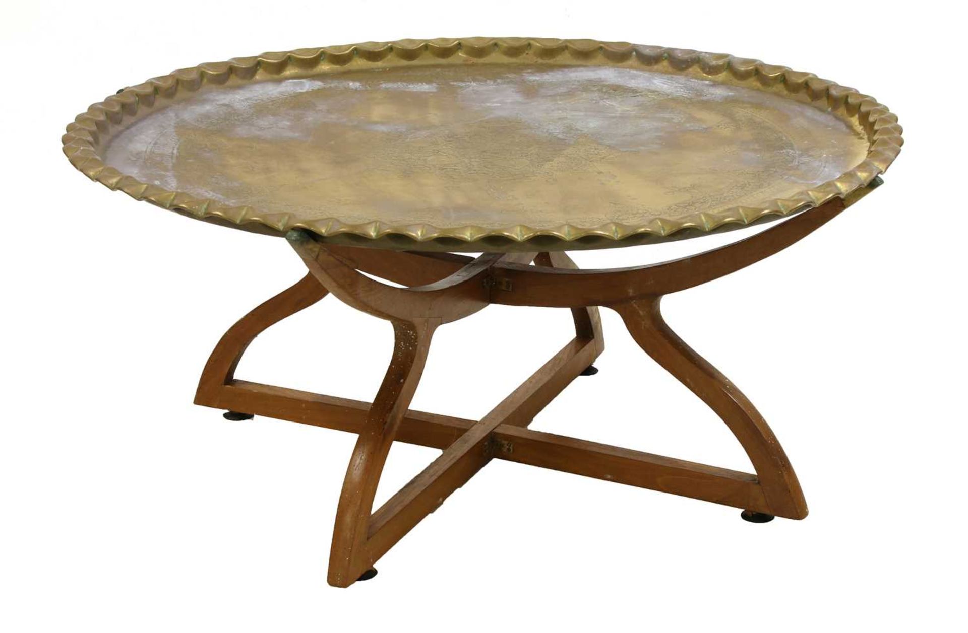 A brass top table,