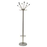 A steel standing coat rack,