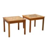 A pair of Danish oak tile top side tables,