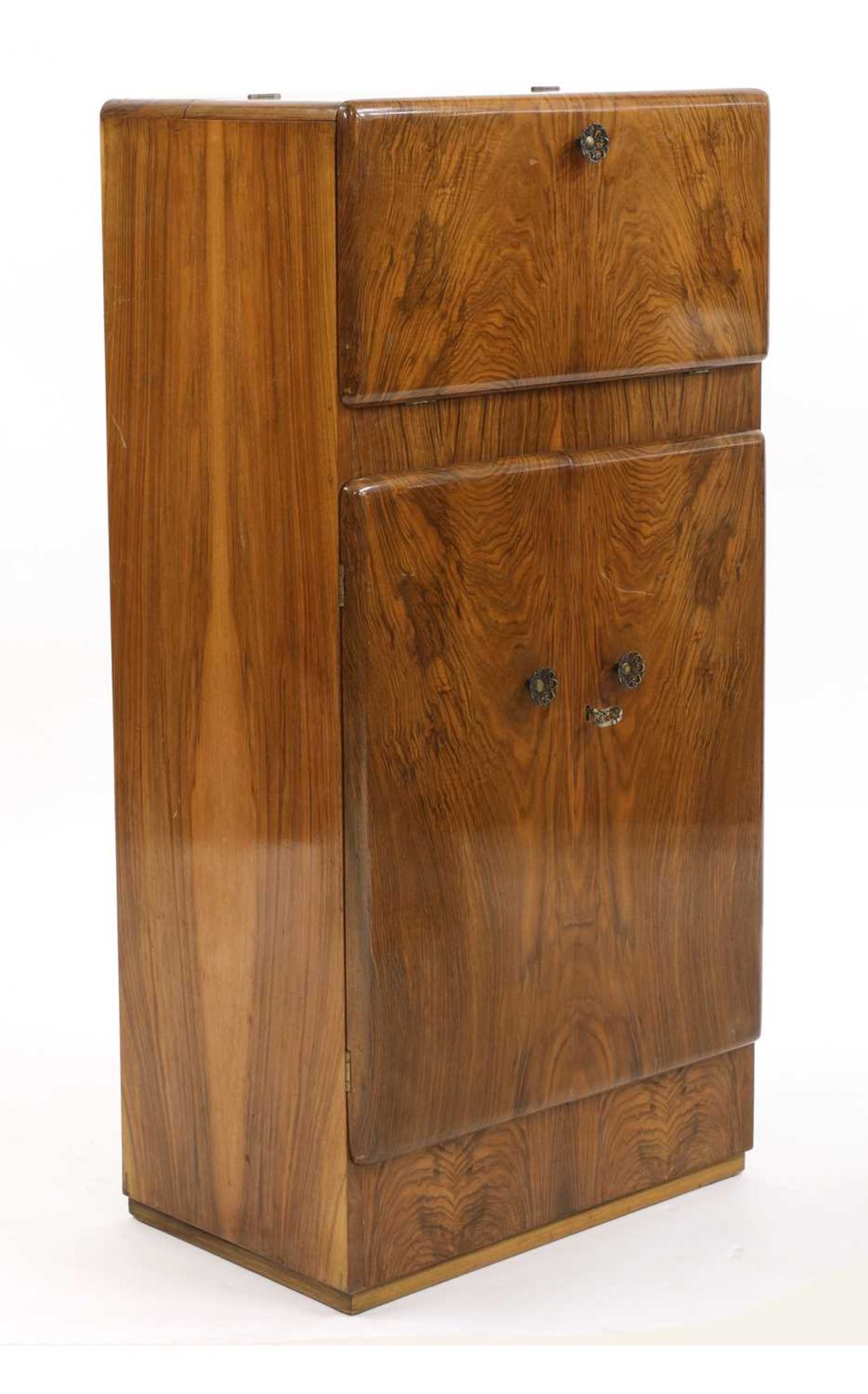 An Art Deco walnut cocktail cabinet,