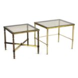 Two brass side tables,