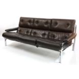 A pair of Pieff brown leather settees,
