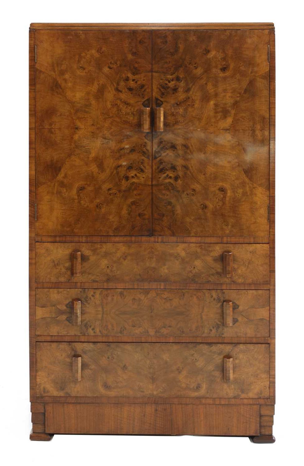 An Art Deco burr walnut dressing cabinet,