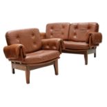 A Swedish leather settee and armchair,