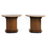 A pair of Art Deco walnut inlaid console tables,