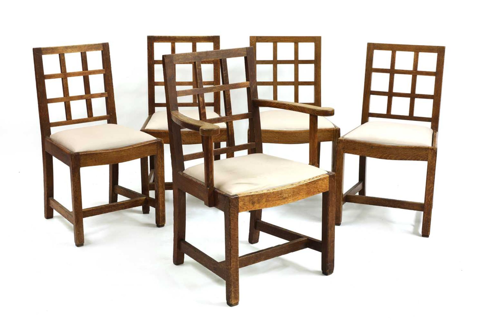 Five oak dining chairs,