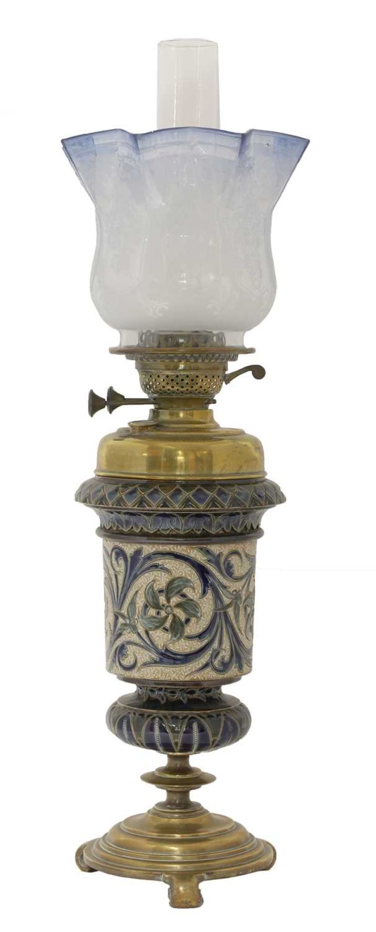 A Doulton Lambeth Hink's patent oil lamp,