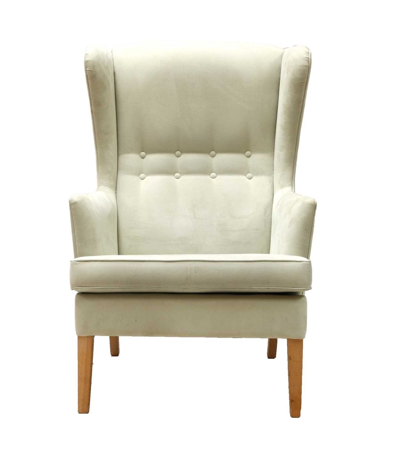 A Danish cream suede wingback armchair, - Bild 2 aus 5