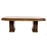 An Art Deco burr walnut dining table,