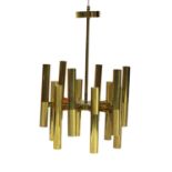 An Italian lacquered brass tubular hanging light,