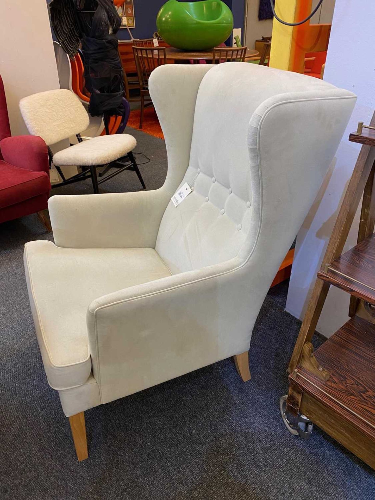 A Danish cream suede wingback armchair, - Bild 3 aus 5