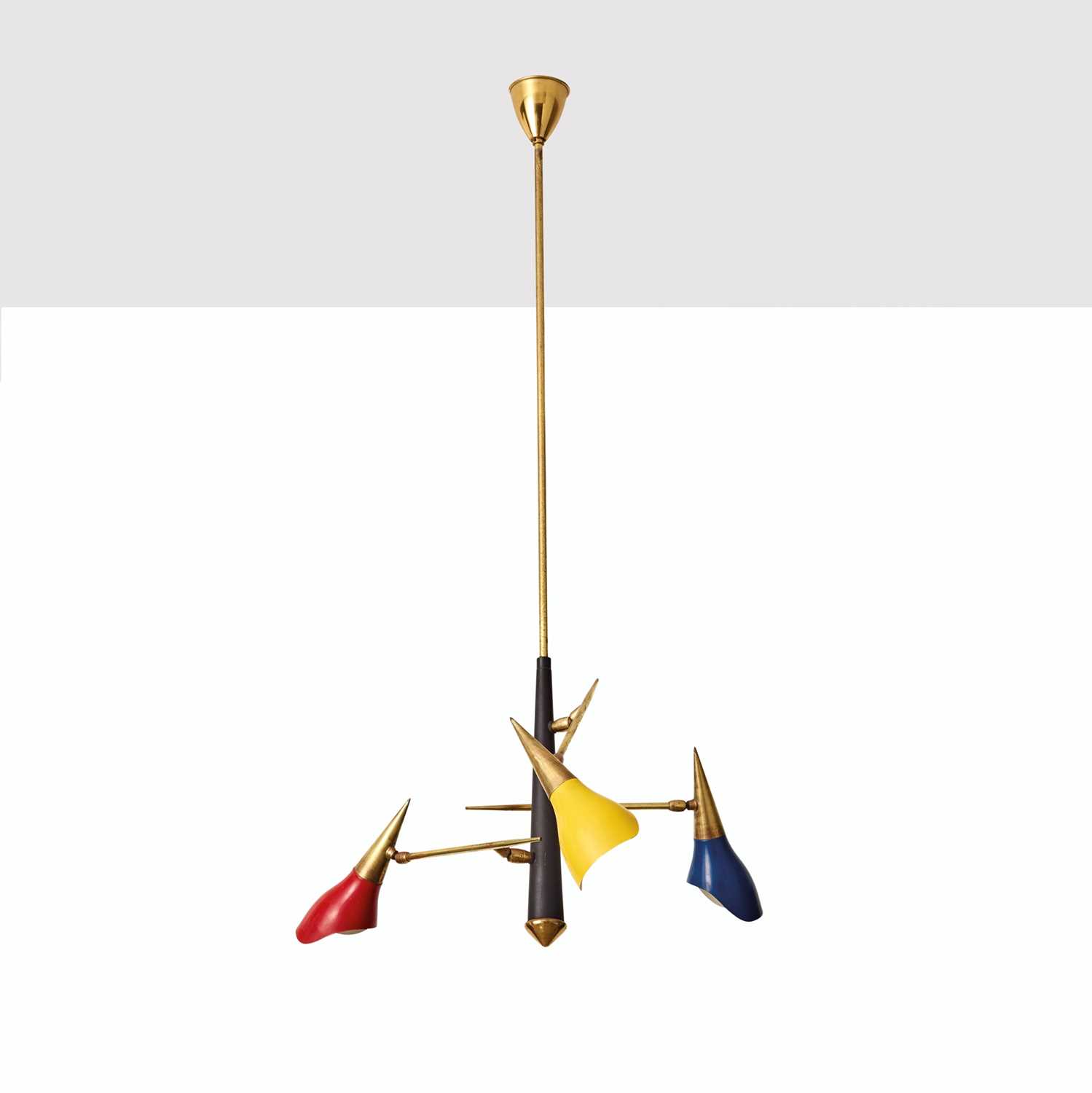 An Italian brass adjustable hanging light,