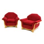 A pair of Art Deco upholstered bird's-eye maple armchairs,