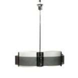 A Lucite glass and chrome Italian hanging light,