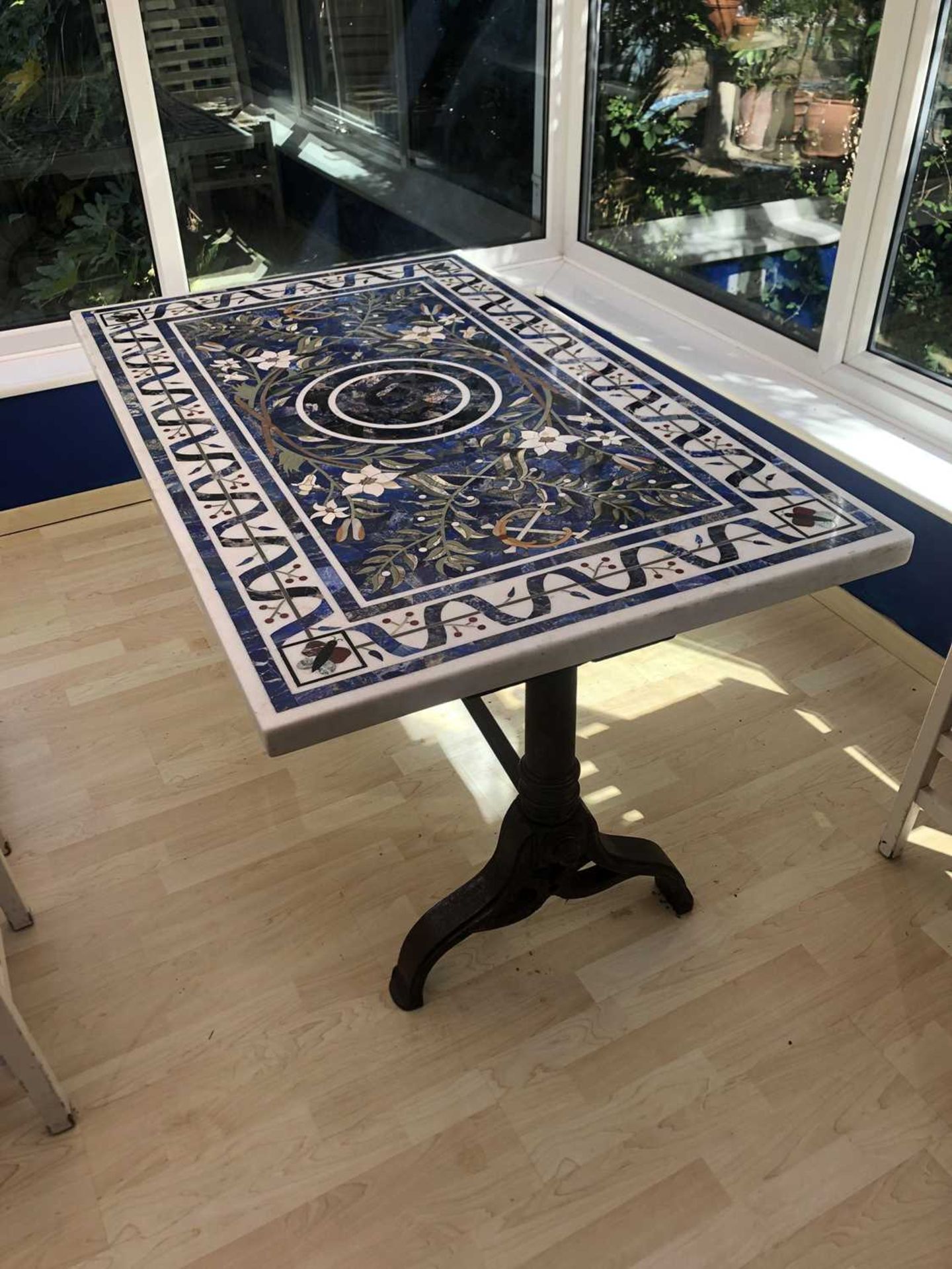 A pietra dura and marble slab top table,