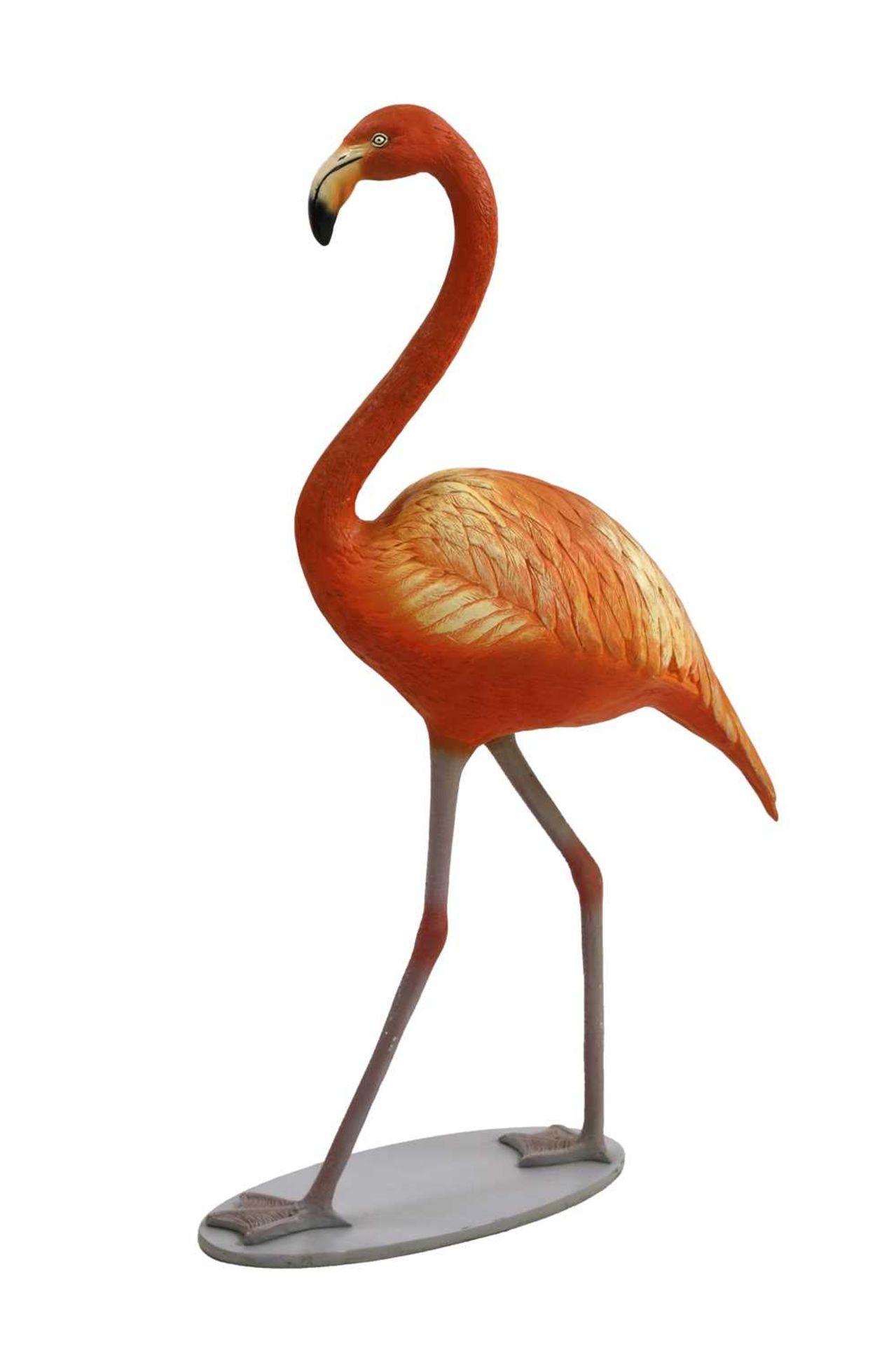 A painted model of a flamingo,