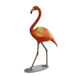 A painted model of a flamingo,