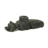 An American 'Mound Builders' steatite bear effigy pipe,