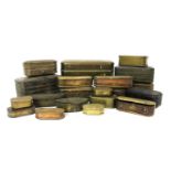 Twenty brass and copper tobacco boxes,
