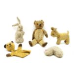 An English mohair teddy bear, and other soft toys