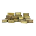 Seventeen brass and copper tobacco boxes,