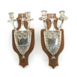 A pair of 1920's silver plated urn wall sconces,