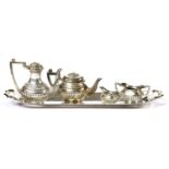 An Elizabeth II silver miniature five piece tea set, by A Marston & Co,