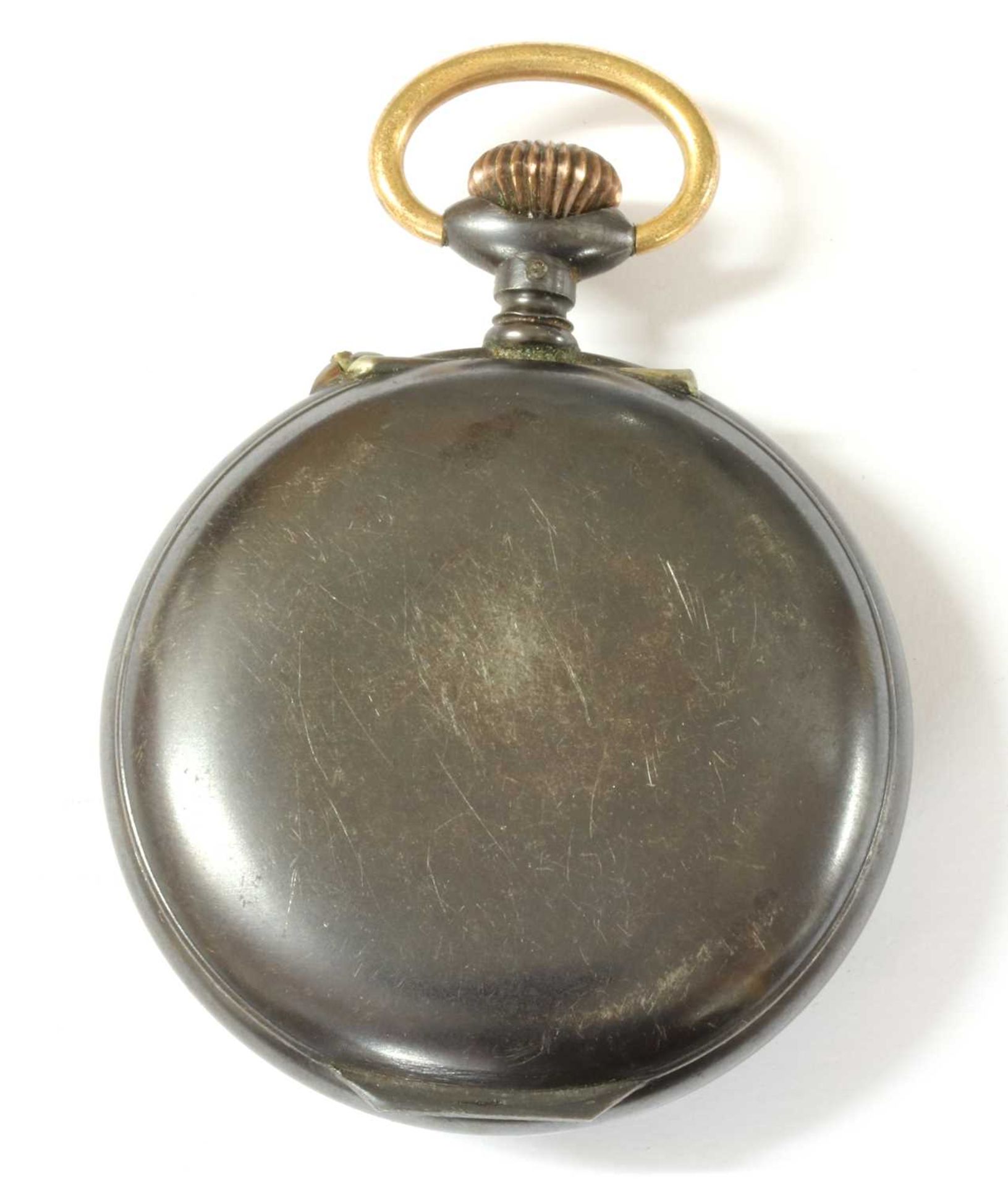 A gun metal open-faced pocket watch travel alarm clock, - Bild 2 aus 2