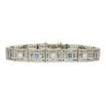 An American white gold diamond and sapphire bracelet,