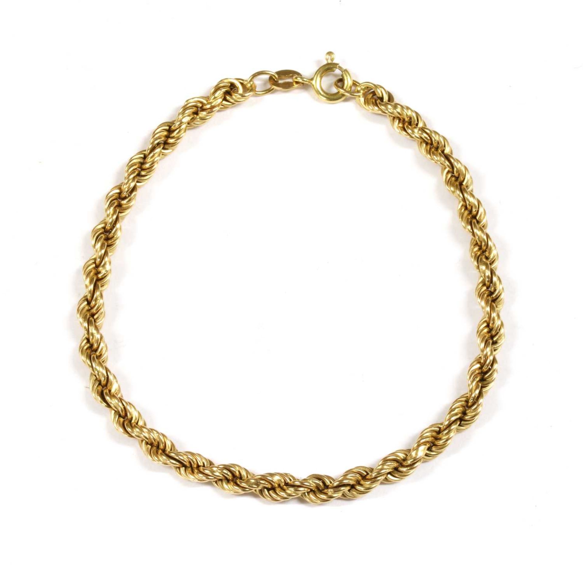 A gold hollow rope link bracelet,