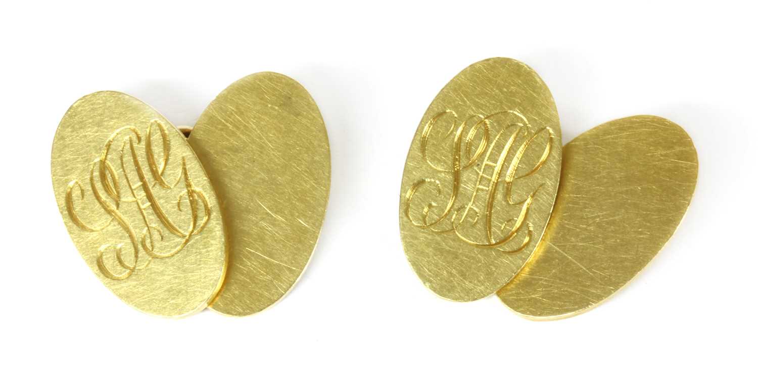 A pair of 18ct gold oval chain link cufflinks, by Deakin & Francis,