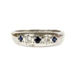 A platinum sapphire and diamond five stone ring,