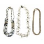 A contemporary silver two row graduated dendritic agate necklace,