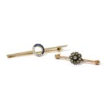 A diamond and sapphire bar brooch,