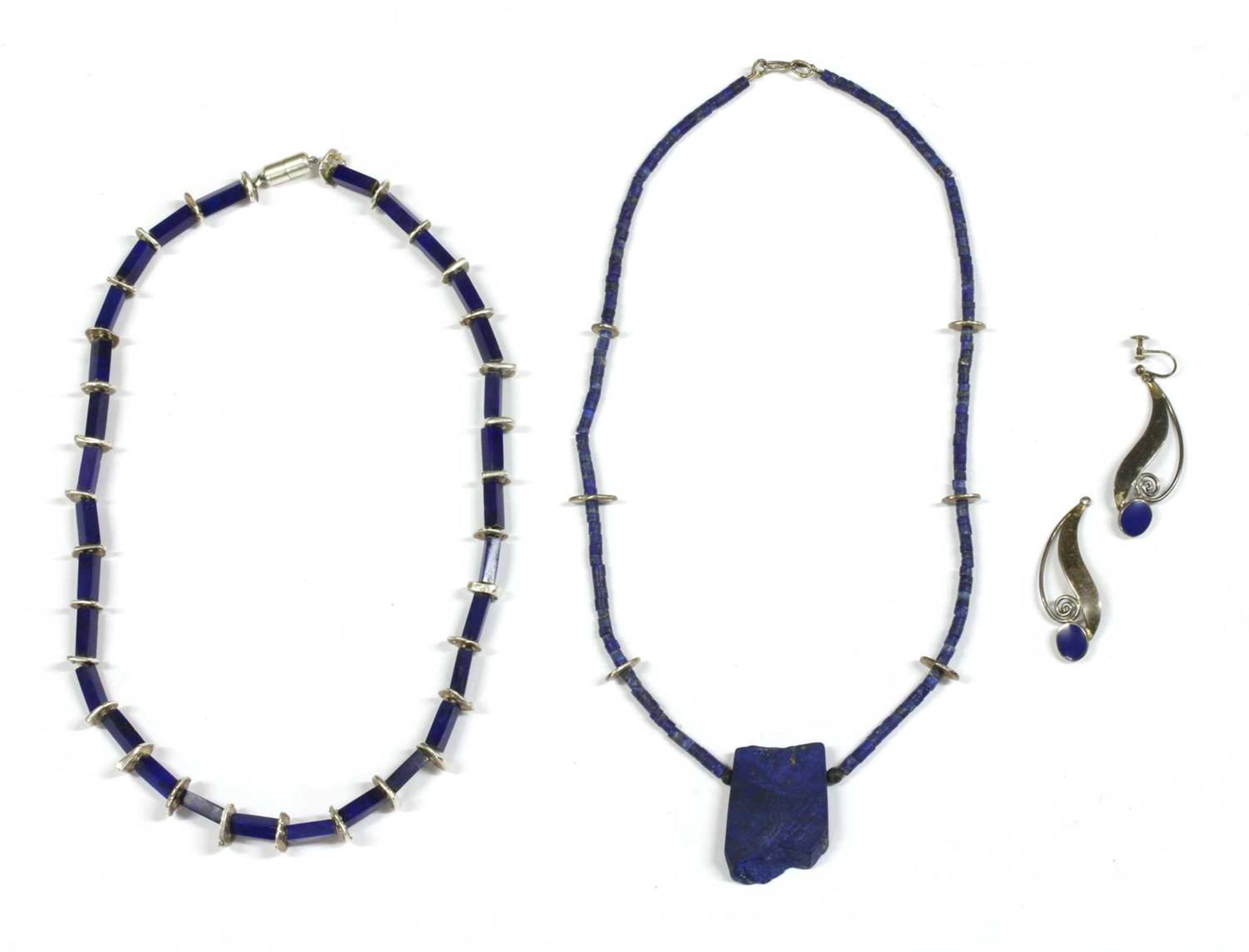 A contemporary silver lapis lazuli bead necklace,